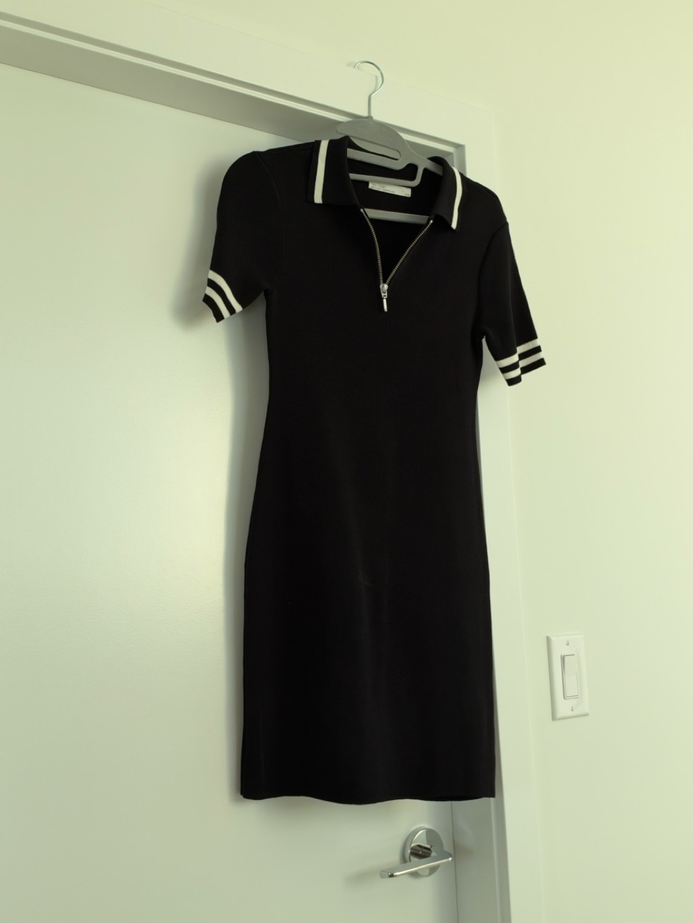 OAK + FORT Black Polo Zip Knit Dress with White Trim
